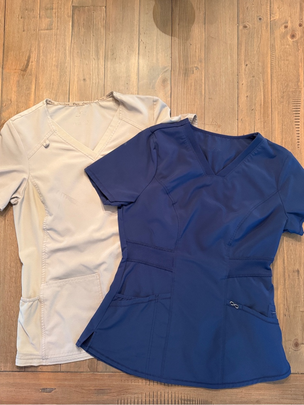 V-Neck Medical Scrub Top - Navy and Light Gray